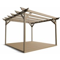 Arbor Garden Solutions - Timber Pergola and Decking Complete diy Kit, Longhorn design (4.8m x 4.8m, Rustic brown finish)