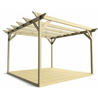 Arbor Garden Solutions - Timber Pergola and Decking Complete diy Kit, Orchid design (4.2m x 4.2m, Light green (natural) finish)