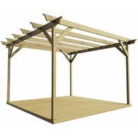 Arbor Garden Solutions - Timber Pergola and Decking Complete diy Kit, Ovolo design (4.2m x 4.2m, Light green (natural) finish)