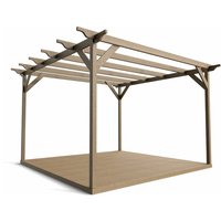 Timber Pergola and Decking Complete DIY Kit, Sculpted design (3m x 3m, Rustic brown finish)