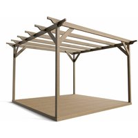 Arbor Garden Solutions - Timber Pergola and Decking Complete diy Kit, Sculpted design (2.4m x 2.4m, Rustic brown finish)
