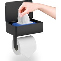 Toilet paper holder, wall mounted toilet paper holder, no drilling required, with shelf and wipes box, black self-adhesive toilet paper holder,