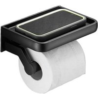 Toilet paper holder with shelf, toilet roll holder, adhesive, no drilling required, for bathroom, black