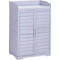 Garden Potting Bench Grey Fir Wood Outdoor Furniture All Weather Resistance Compact Size TEREVILLE