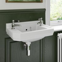 Park Lane - Traditional 2 Tap Hole Wall Hung Basin Sink Cloakroom Bathroom White Gloss