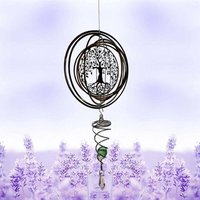 (Tree of Life) 3D Metal Hanging Wind Chime, Spiral Wind Chime, Hanging Wind Sculptures with Spiral Observation Ball, Stainless Steel, Lawn, Yard