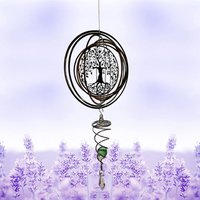 Csparkv - Tree of Life)3D Metal Wind Spinner Hanging Wind Chime Spiral Wind Chimes Hanging Wind Sculptures with Spiral Gazing Ball Stainless Steel
