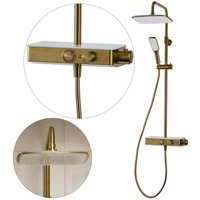 Triton - Push Button Thermostatic Bar Mixer Shower Brushed Brass Riser Rail Head