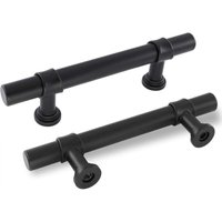 Two matte black handles for cabinets, kitchens, and drawers. Hole spacing: 192 mm. Made of aluminum and zinc alloy. Screws included.