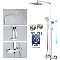 Ultra Thin Square Thermostatic Mixer Shower Dual Control Twin Head +Fast Fit Kit