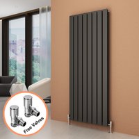 Elegant - Vertical Designer Radiator Anthracite Double Flat Panel Column Tall Upright Central Heating Radiators (1600x608mm Double) + Angled Radiator