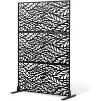 VEVOR Metal Privacy Screen, 47" W x 72" H, Outdoor Privacy Screens and Panels, Freestanding Outdoor Divider with Stand, 3-Panel Decorative Garden Steel