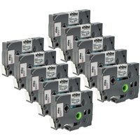 Vhbw - 10x Label Tape compatible with Brother pt D200BW, 9800PCN, D200BT, D200DA, D200 Label Printer 4m x 12 mm, Black on White, Laminated