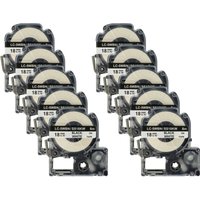Vhbw - 10x Label Tape compatible with KingJim SR-PBW1, SR-RK1, SR6700D, SR750, SR950 Label Printer 8m x 18 mm, Black on White