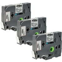 Vhbw - 3x Label Tape compatible with Brother pt 1280CB, 1280BTS, 1280DT, 1280SP Label Printer 4m x 12 mm, Black on White, Laminated