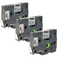 Vhbw - 3x Label Tape compatible with Brother pt 9600, 9400, 9200PC, 9500, 9500pc Label Printer 4m x 12 mm, Black on White, Laminated