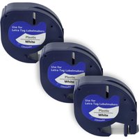 Vhbw - 3x Label Tape Plastic compatible with Dymo LetraTag Plus LT-100T, xm, 2000, LT-100H Label Printer 4m x 12 mm, Black on White