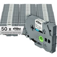 Vhbw - 50x Label Tape compatible with Brother pt P300BT, H300, H110BK, H300LI, H75, H75S, H200 Label Printer 8m x 12 mm, Black on White