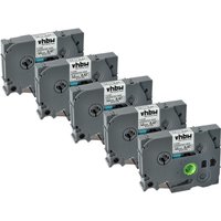 vhbw 5x Label Tape compatible with Brother PT 1290BT, 1290BT2, 1290RS, 1290DT, 1290 Label Printer 8m x 12 mm, Black on Transparent, plastic