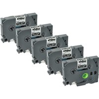 vhbw 5x Label Tape compatible with Brother PT 9600, 9400, 9700PC, 9200PC, 9200DX, 9500, 9500pc Label Printer 8m x 12 mm, White on Black, plastic