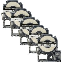 vhbw 5x Label Tape compatible with KingJim SR-PBW1, SR-RK1 Label Printer 8m x 18 mm, Black on White, plastic