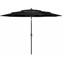 3-Tier Garden Parasol with Aluminium Pole Black 3 m Vidaxl