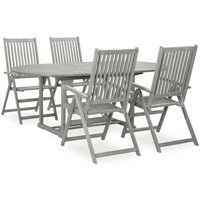 5 Piece Garden Dining Set (150-200)x100cm Solid Acacia Wood Grey Vidaxl