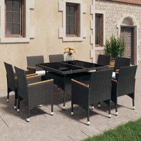 9 Piece Garden Dining Set Poly Rattan and Tempered Glass Black Vidaxl