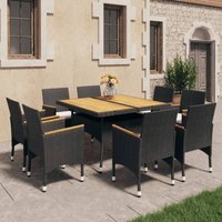Vidaxl - 9 Piece Garden Dining Set Poly Rattan and Solid Wood Black