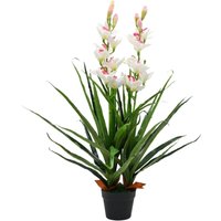 Artificial Cymbidium Orchid Plant with Pot 100 cm Green Vidaxl