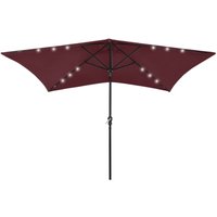 Garden Parasol with LEDs and Steel Pole Bordeaux Red 2x3 m Vidaxl