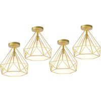 Axhup - Vintage Ceiling Lamp Antique Ceiling Light Nostalgia Chandelier Retro Diamond Industrial Ceiling Light Gold Ø25cm 4PCS
