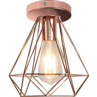 Axhup - Vintage Ceiling Light, Retro Industrial Diamond Ceiling Lamp, Metal Chandelier with Lampshade for Bedroom Living Room Hallway Rose Gold 1PCS