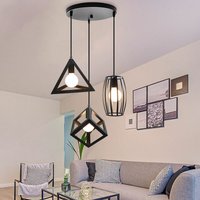 Creative Pendant Light Modern 3 Lights Spiral Metal Geometric Hanging Ceiling Lamp Cube Cage Chandelier Fixture (Black)