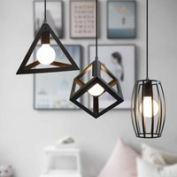 Axhup - Creative Pendant Light Modern 3 Lights Metal Geometric Hanging Ceiling Lamp Cube Cage Chandelier Fixture (Black)