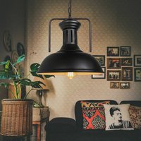 Vintage Pendant Light Black, Industrial Hanging Ceiling Lamp with Lampshade, Ø33cm Metal Dome Chandelier for Bedroom Living Room Kitchen Island