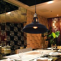Axhup - Vintage Pendant Light, Hanging Light with Dome Metal Lampshade, Retro Industrial Chandelier (Black, Ø27cm)
