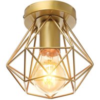 Vintage Pendant Lighting Fixture, Industrial Ø16cm Mini Diamond Shape Metal Hanging Ceiling Lamp, Chandelier with Gold Cage Lampshade for Bedroom