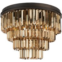 Visconte Ingot Ceiling Light Flush With 4 Tier Crystal Effect Shade - Bronze