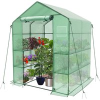 VOUNOT Walk In Greenhouse with Shelves, Garden Polytunnel Green 143x143x195cm