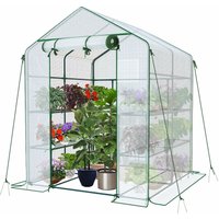 VOUNOT Walk In Greenhouse with Shelves, Garden Polytunnel White 143x143x195cm