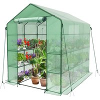 VOUNOT Walk In Greenhouse with Shelves, Garden Polytunnel Green 143x215x195cm