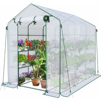 VOUNOT Walk In Greenhouse with Shelves, Garden Polytunnel White 143x215x195cm