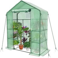 VOUNOT Walk In Greenhouse with Shelves, Garden Polytunnel Green 143x73x195cm