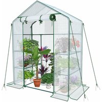 VOUNOT Walk In Greenhouse with Shelves, Garden Polytunnel White 143x73x195cm