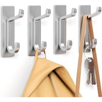 Wall hooks for coats and towels: adhesive door hooks, silver, set of 4