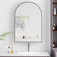 Arched Wall Mirror with Metal Frame Cabinet - Adjustable Shelves - Integrated Storage - Bathroom, Living Room, Bedroom, Decorative Mirror, Black