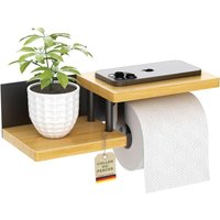 Wall-Mounted Bamboo Wood Toilet Paper Holder, High-Quality Toilet Paper Dispenser with Shelves, Toilet Roll Holder