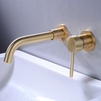 Wall Mounted Basin Faucet, High Quality Brass Wall Mounted Mixer Tap, Concealed Bathroom Faucet, 360° Rotating Hot and Cold Faucet, Brushed Gold