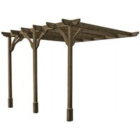Rutland County Garden Furniture Ltd - Wall Mounted Premium Pergola 3 Posts - Wood - L360 x W480 x H270 cm - Rustic Brown